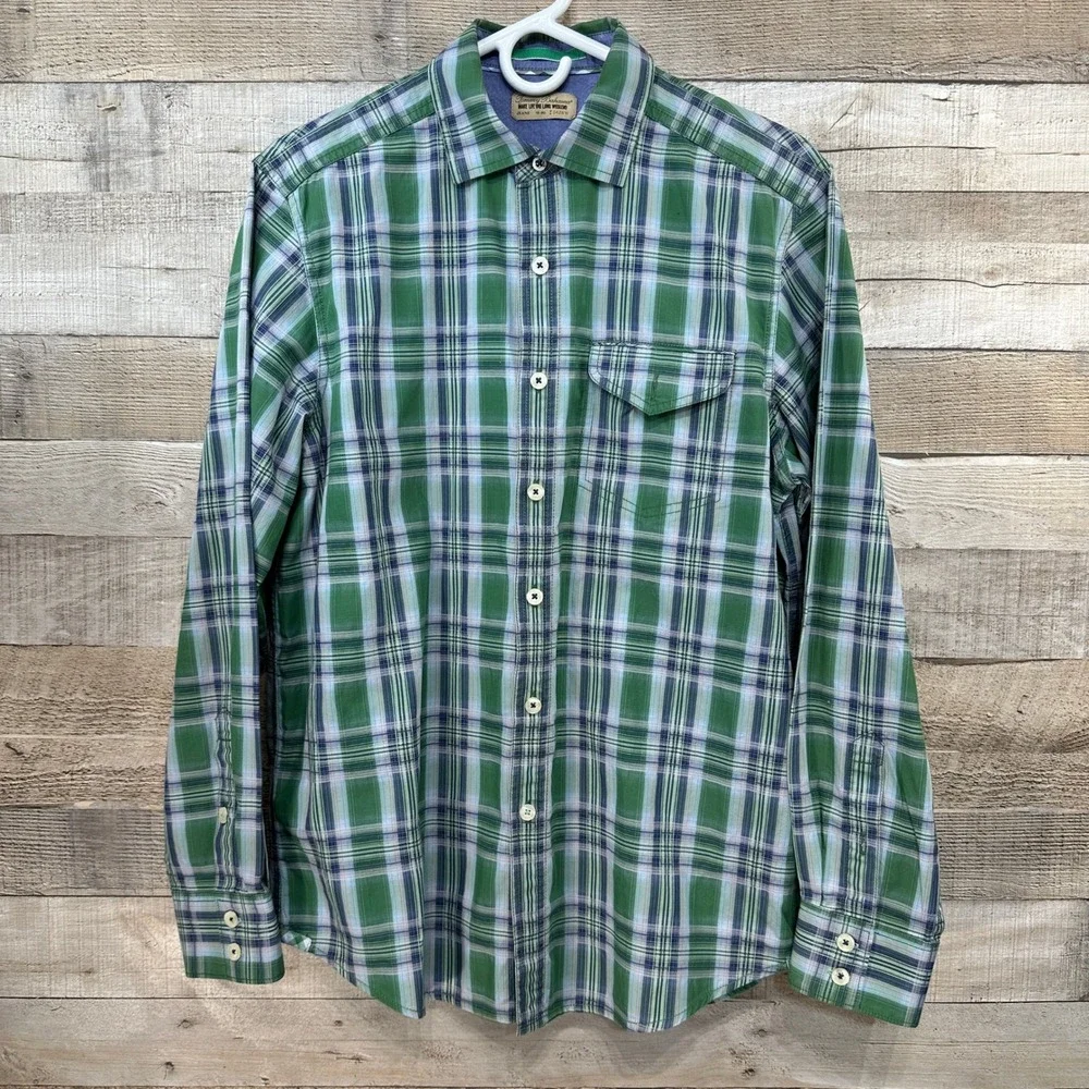 Tommy Bahama Mens Plaid Long Sleeve Button Up Shirt Green Blue Casual Size S